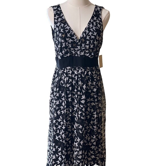 Jonathan Martin Dress size 12 V Neck Black White Print Tie Waist Garden Party - Picture 1 of 16